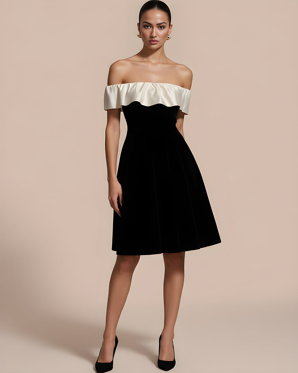 Color Block Ruffle Off-the-Shoulder Dress SOLACE
