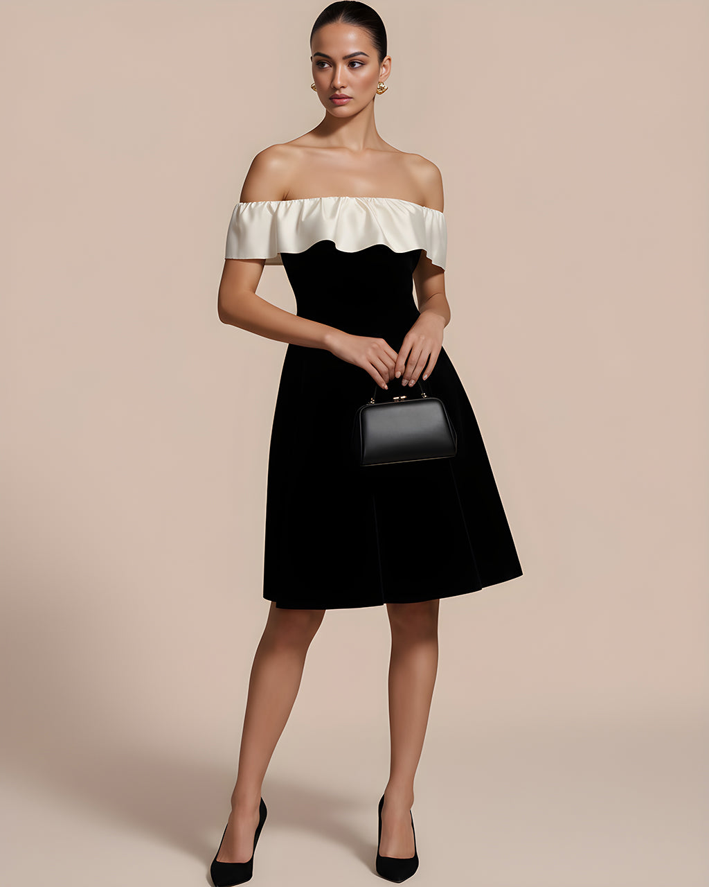 Color Block Ruffle Off-the-Shoulder Dress SOLACE