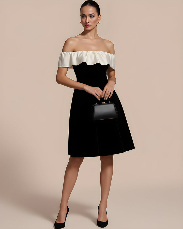 Color Block Ruffle Off-the-Shoulder Dress SOLACE