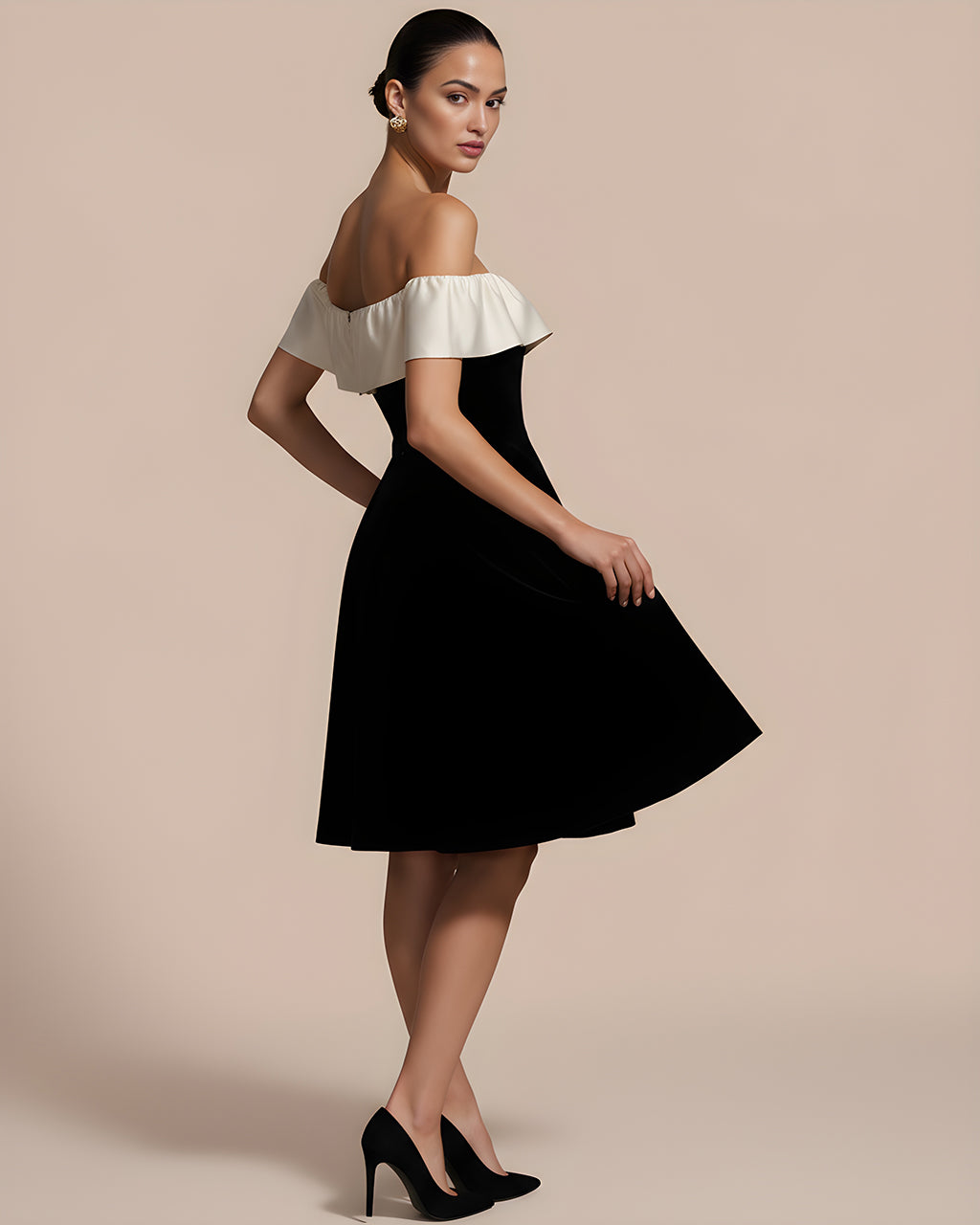 Color Block Ruffle Off-the-Shoulder Dress SOLACE