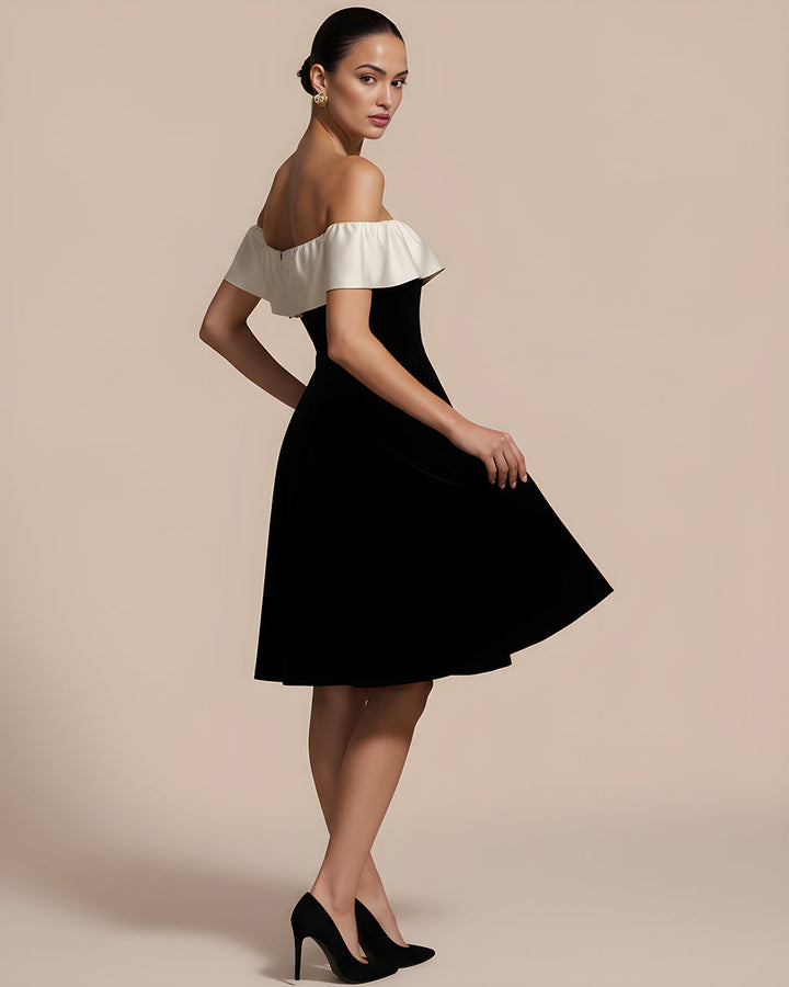 Color Block Ruffle Off-the-Shoulder Dress SOLACE