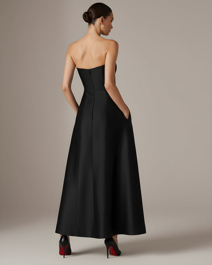 Strapless A-Line Pockets Satin Dress SOLACE