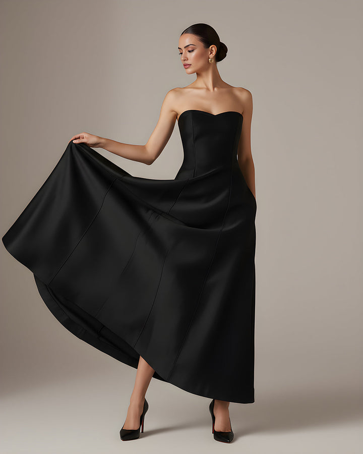 Strapless A-Line Pockets Satin Dress SOLACE