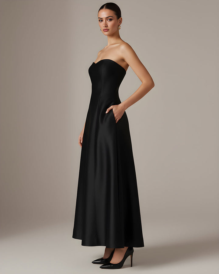Strapless A-Line Pockets Satin Dress SOLACE