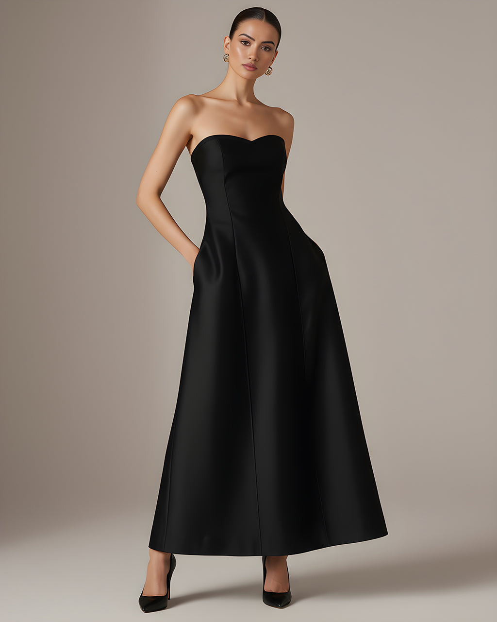 Strapless A-Line Pockets Satin Dress SOLACE