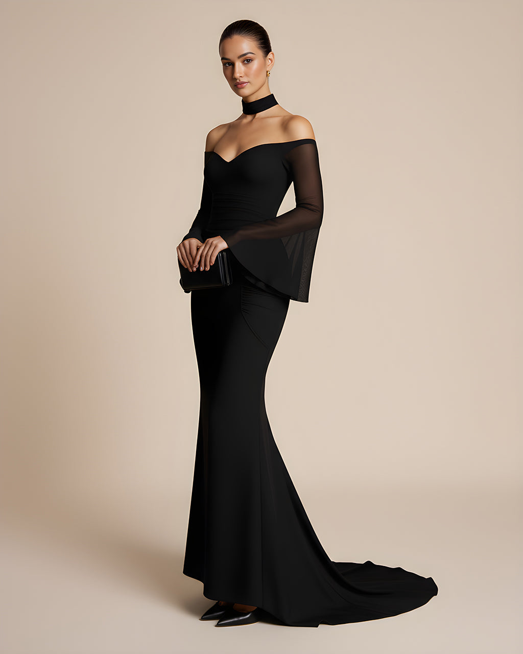 Mesh Sleeves Mermaid Maxi Dress SOLACE