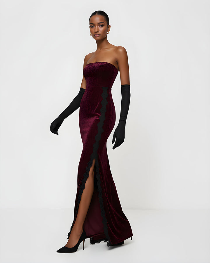 Red Velvet Slit Party Dress SOLACE