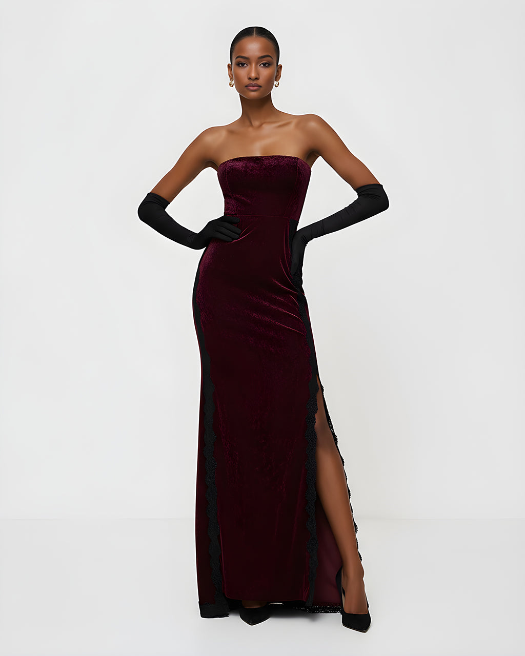 Red Velvet Slit Party Dress SOLACE