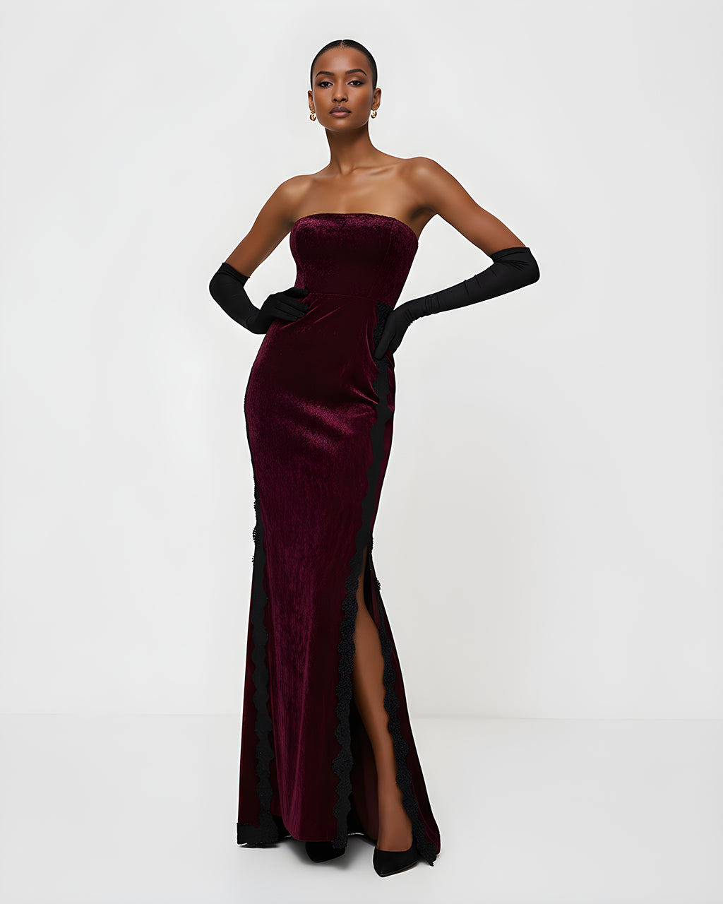 Red Velvet Slit Party Dress SOLACE