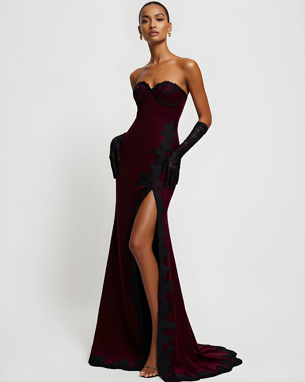 Strapless Lace High Split Sweep Train Dress SOLACE