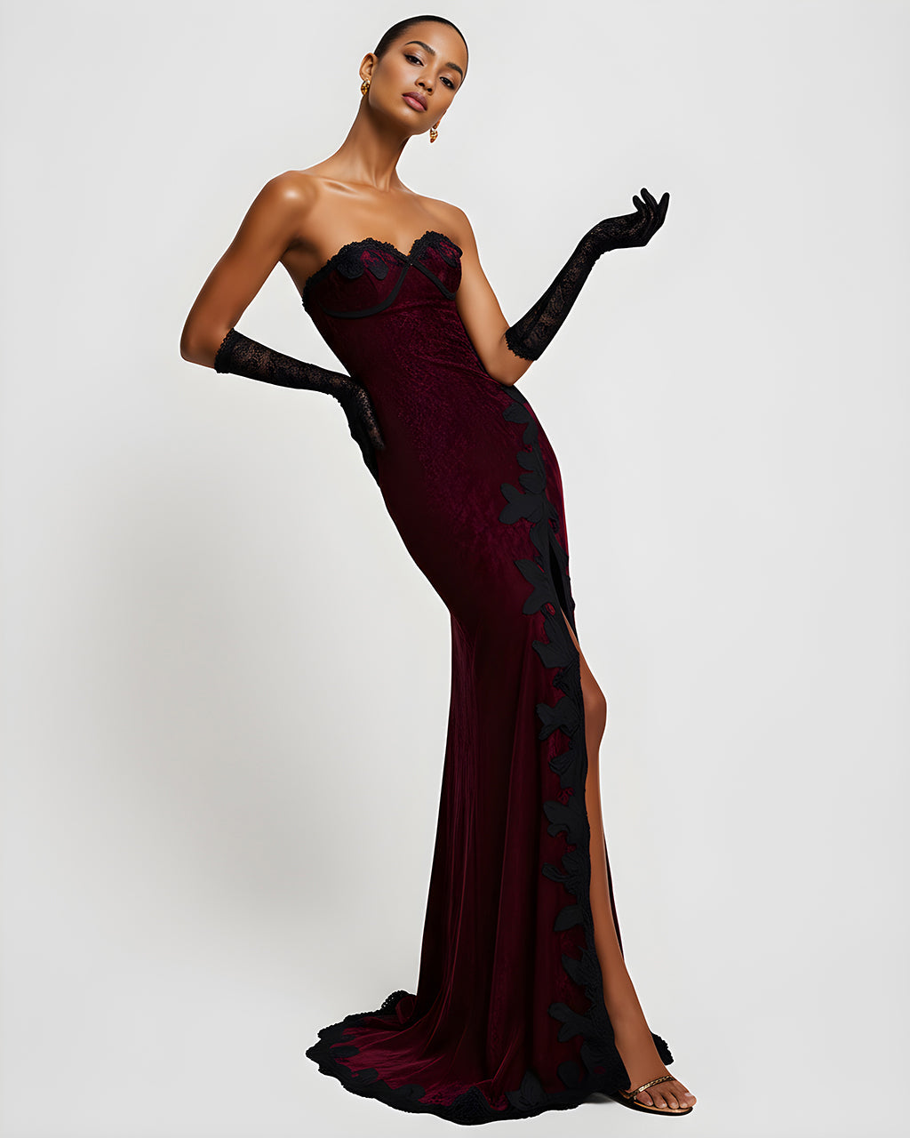 Strapless Lace High Split Sweep Train Dress SOLACE