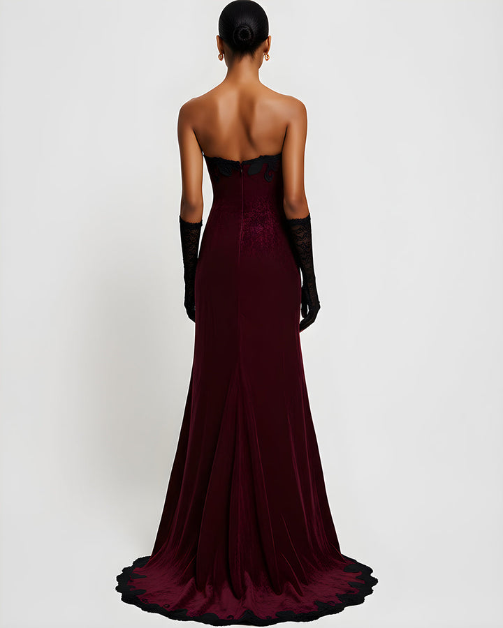 Strapless Lace High Split Sweep Train Dress SOLACE