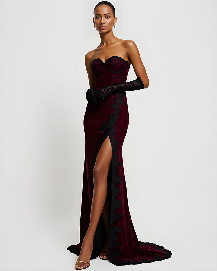 Strapless Lace High Split Sweep Train Dress SOLACE