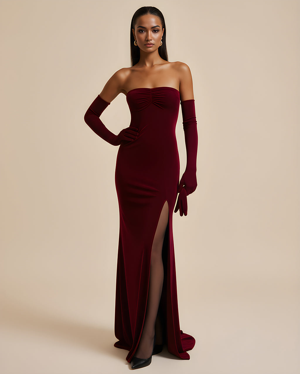 Elegant Velvet Strapless Evening Dress SOLACE