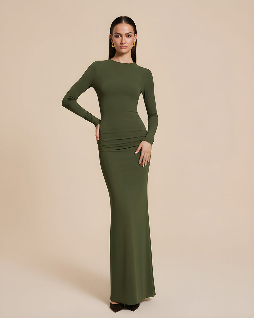 Green Long-Sleeve Mermaid Hem Bodycon Dress SOLACE
