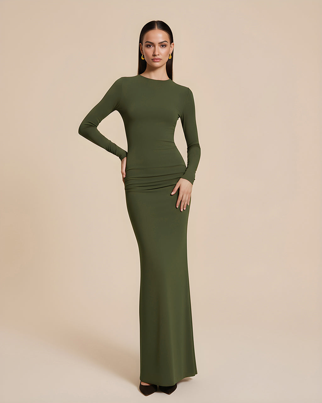 Green Long-Sleeve Mermaid Hem Bodycon Dress SOLACE