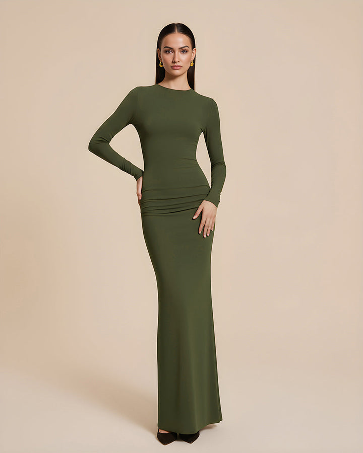 Green Long-Sleeve Mermaid Hem Bodycon Dress SOLACE