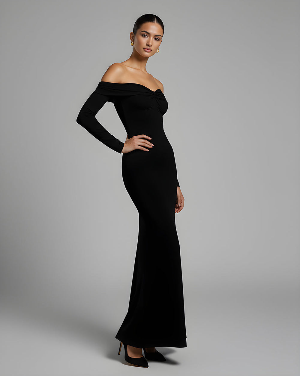 Ruched Twist Off The Shoulder Mermaid Dress SOLACE