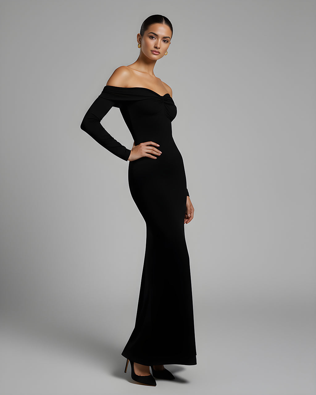 Ruched Twist Off The Shoulder Mermaid Dress SOLACE