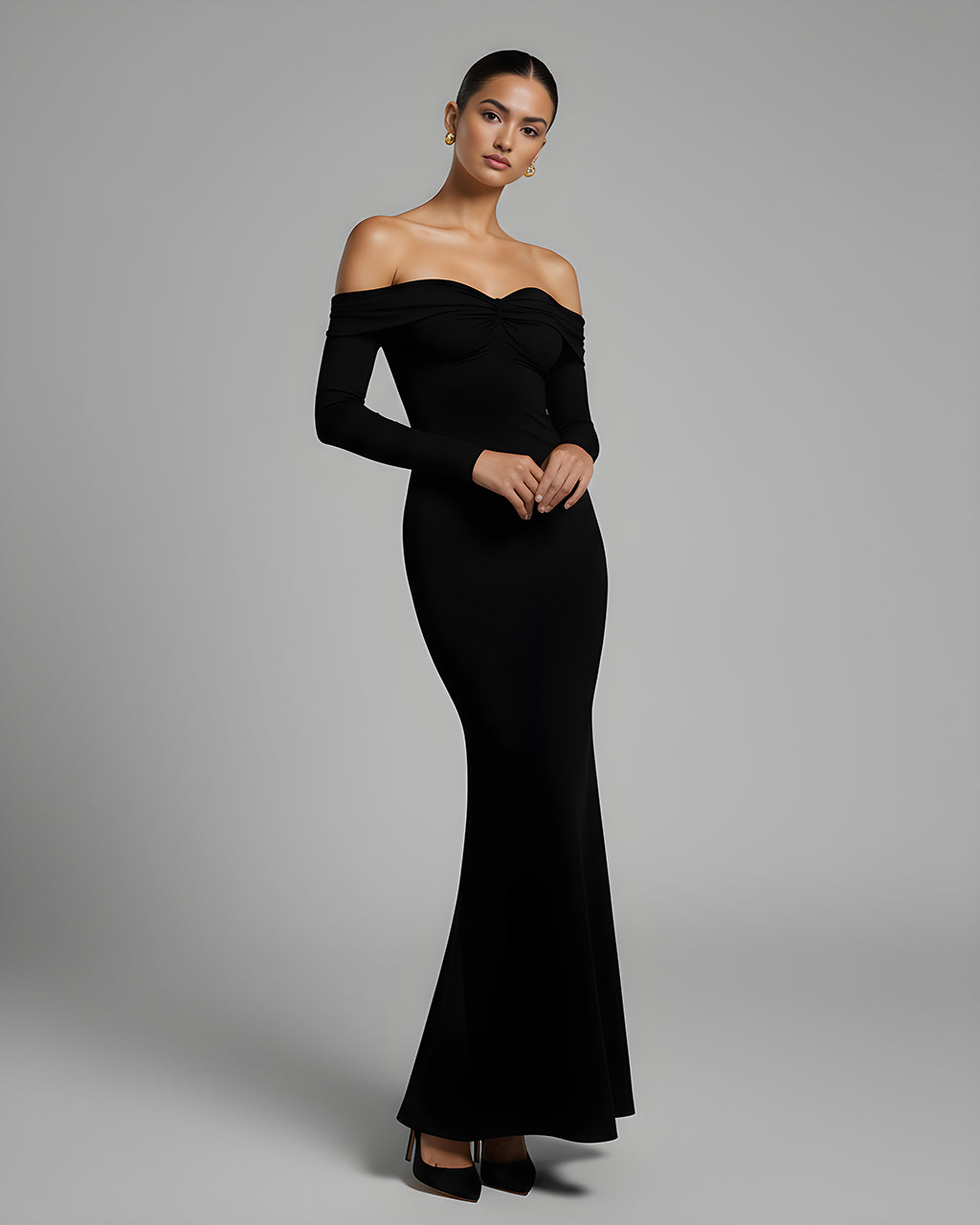 Ruched Twist Off The Shoulder Mermaid Dress SOLACE