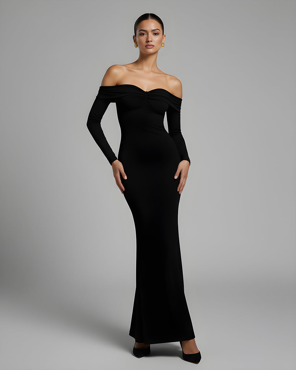 Ruched Twist Off The Shoulder Mermaid Dress SOLACE