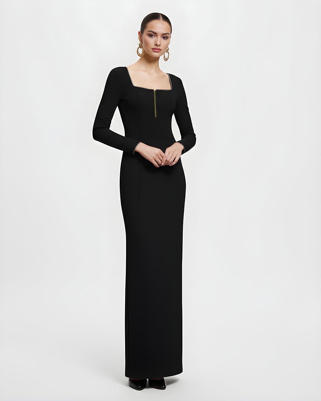 Square-Neck Gold Trim Dress SOLACE