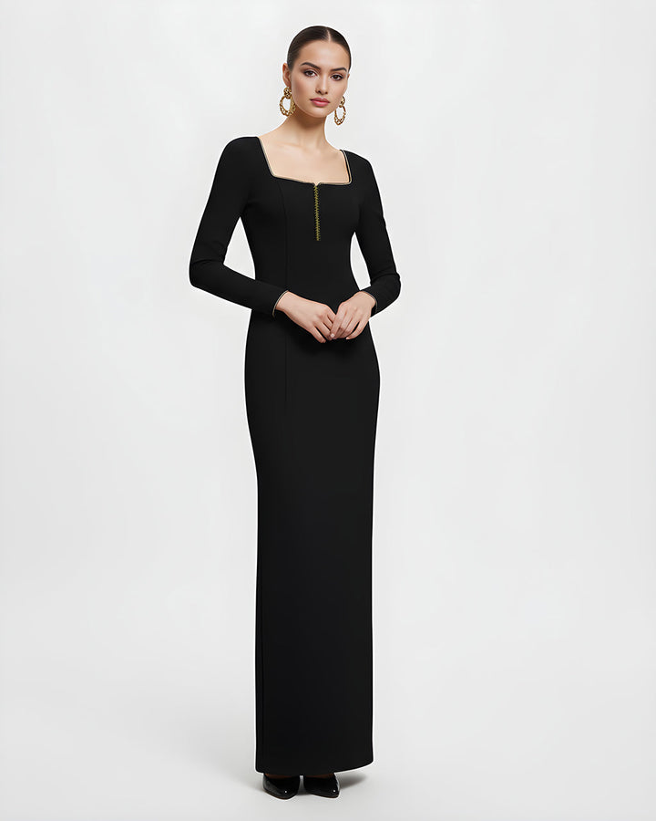 Square-Neck Gold Trim Dress SOLACE