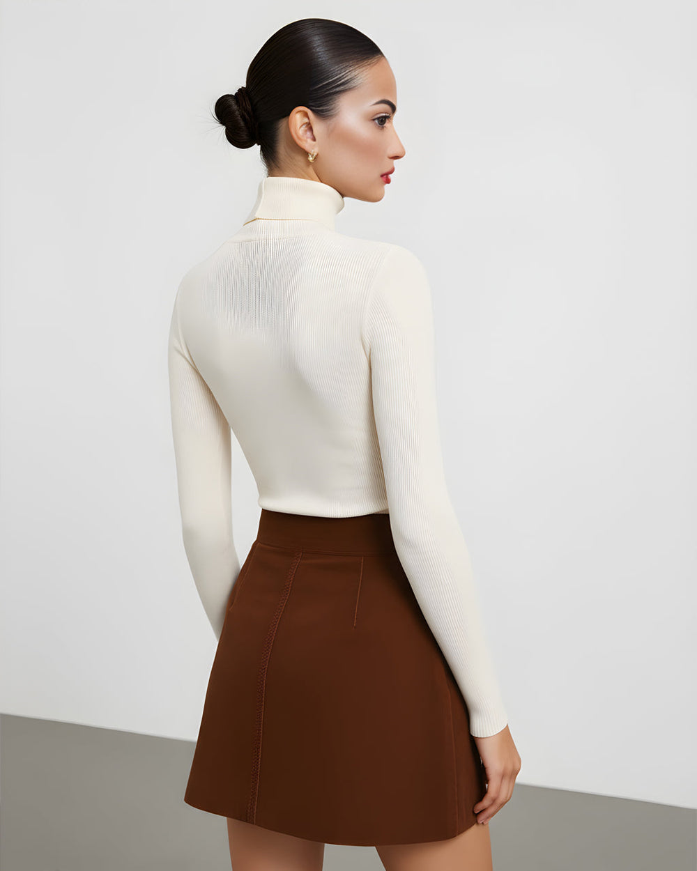 Brown Gold Button A Line Mini Skirt SOLACE