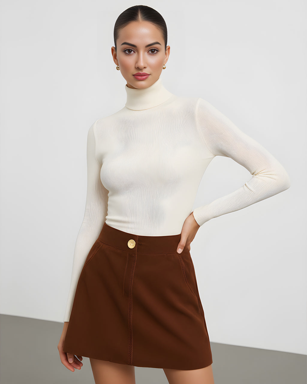 Brown Gold Button A Line Mini Skirt SOLACE