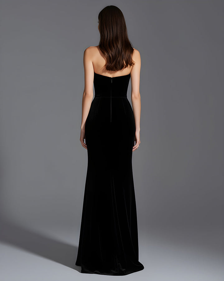 Black Strapless Chest Pleat Mermaid Dress SOLACE