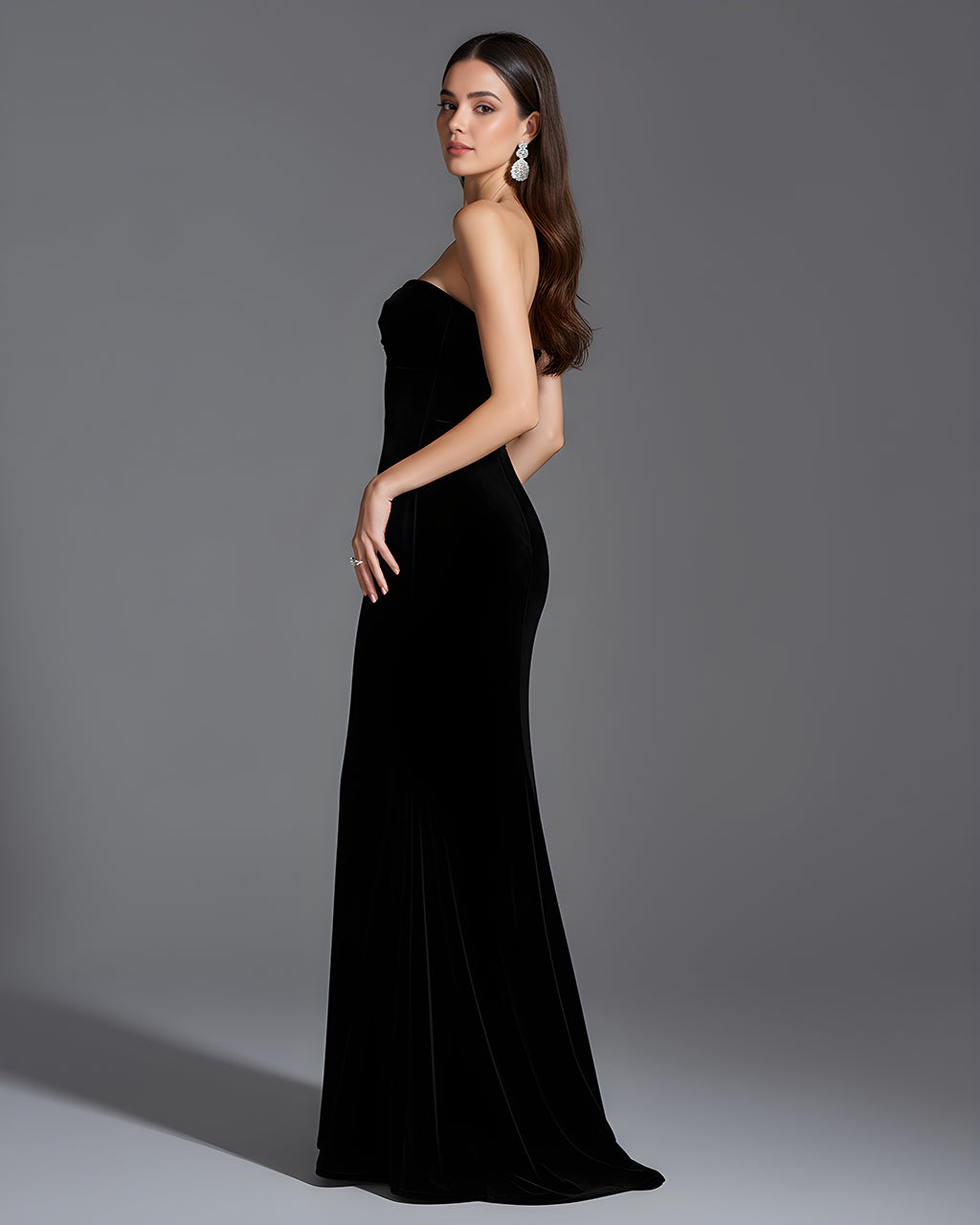Black Strapless Chest Pleat Mermaid Dress SOLACE