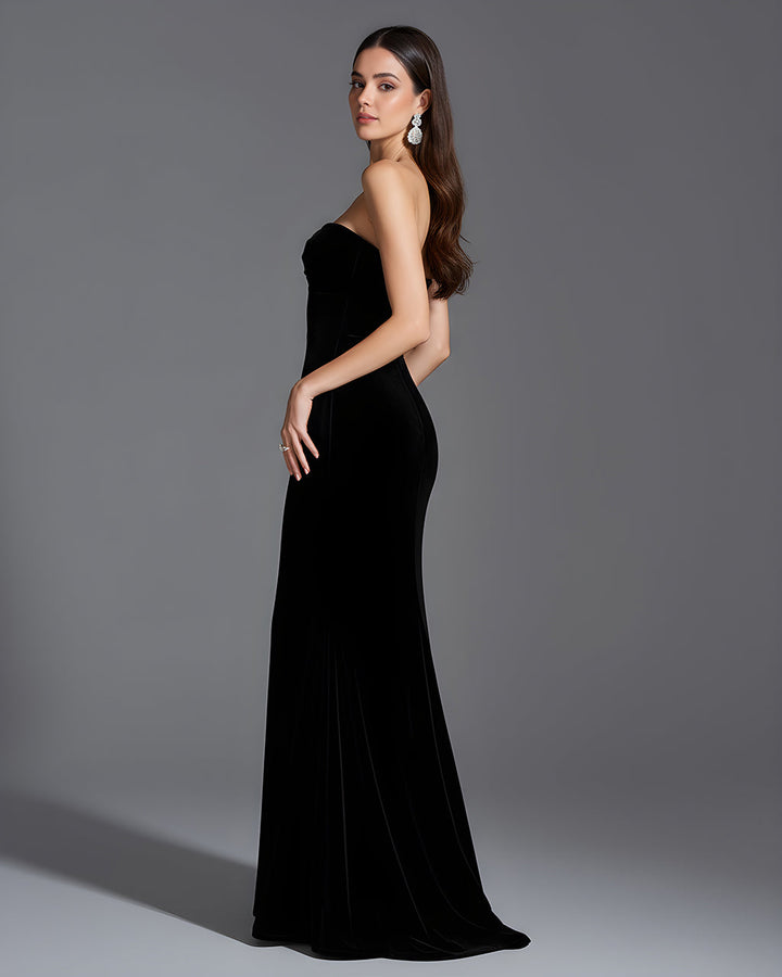 Black Strapless Chest Pleat Mermaid Dress SOLACE