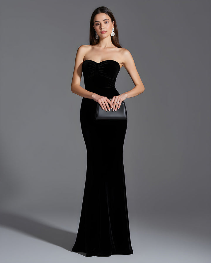 Black Strapless Chest Pleat Mermaid Dress SOLACE