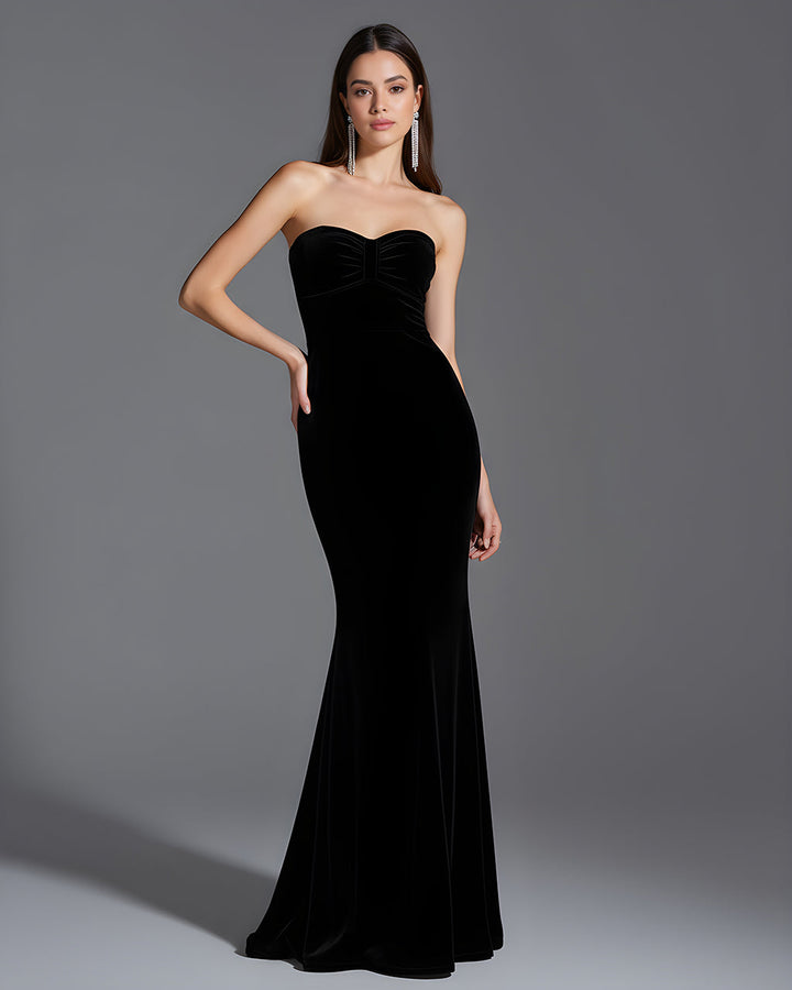 Black Strapless Chest Pleat Mermaid Dress SOLACE