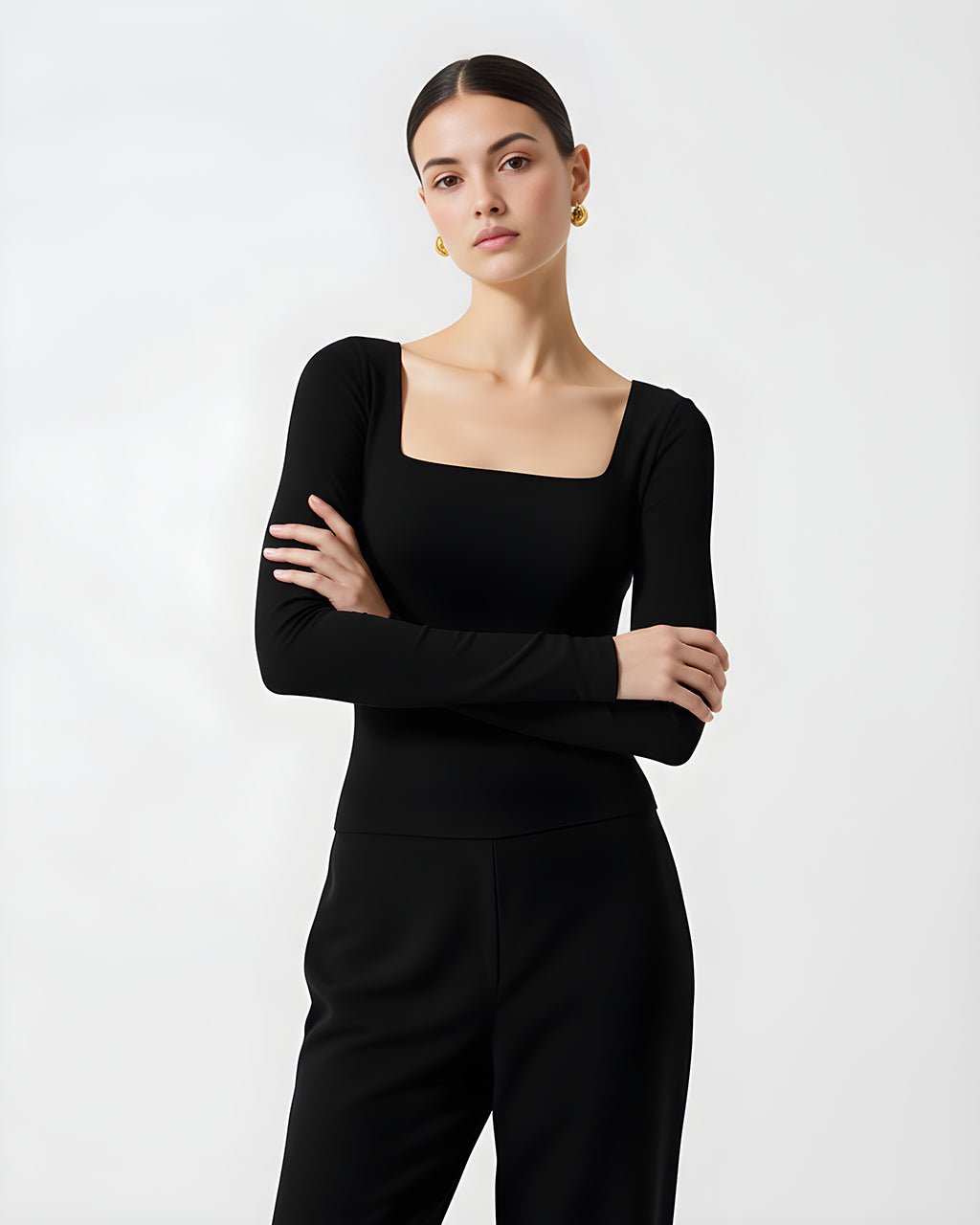 Wide Square Neck Long Sleeve Fit Tops SOLACE