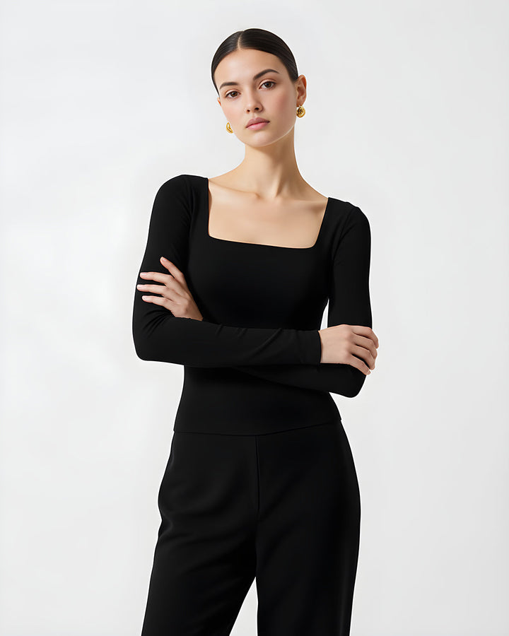 Wide Square Neck Long Sleeve Fit Tops SOLACE