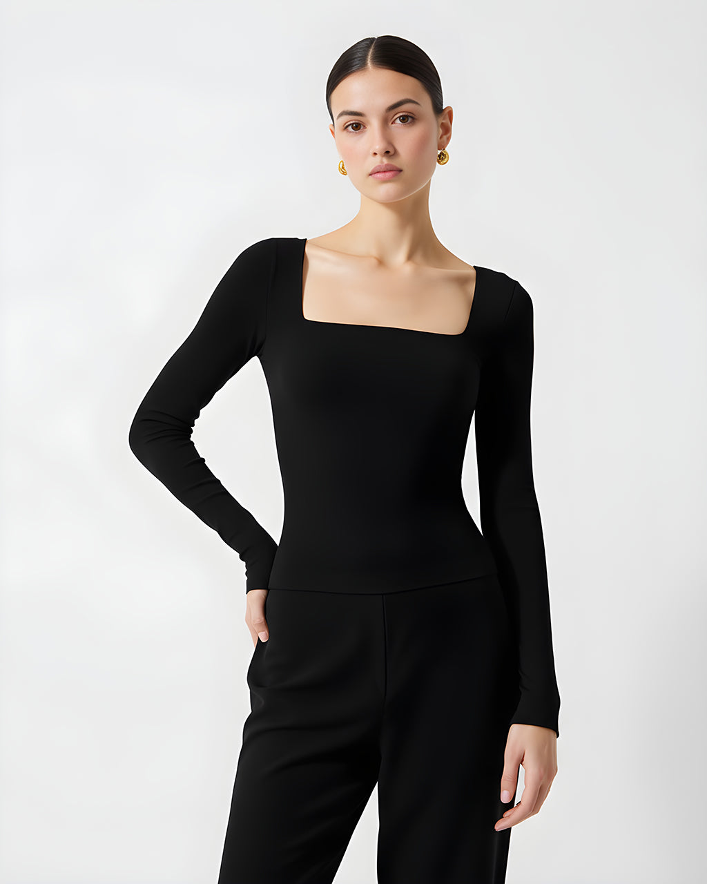 Wide Square Neck Long Sleeve Fit Tops SOLACE