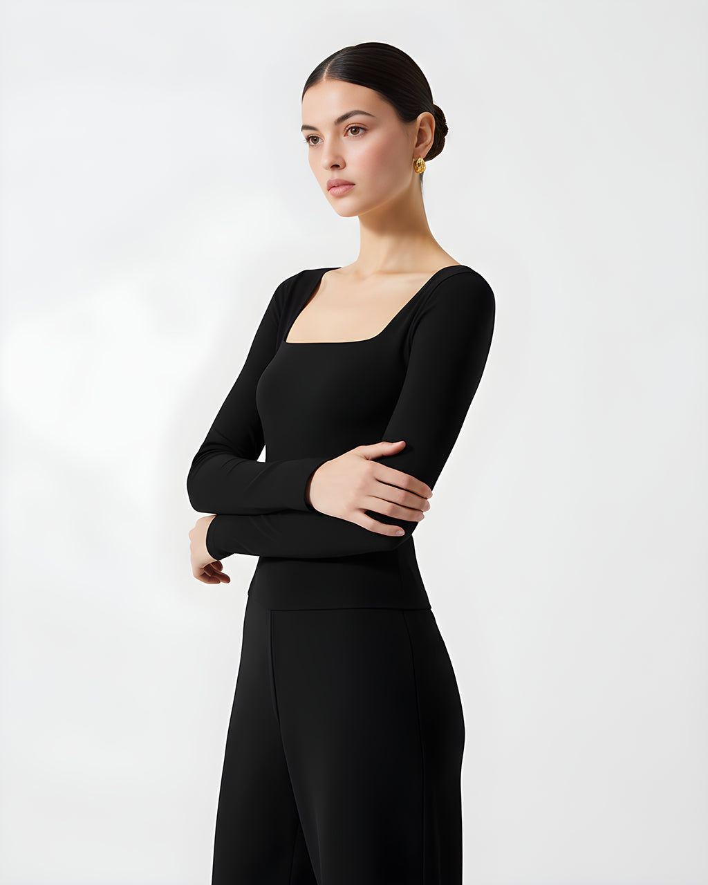 Wide Square Neck Long Sleeve Fit Tops SOLACE