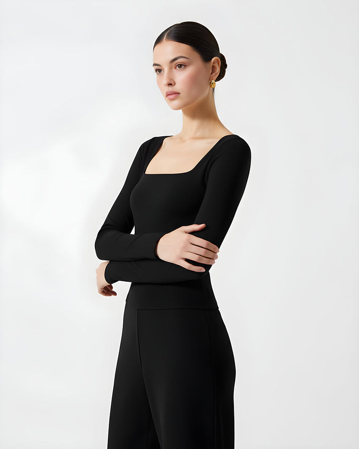 Wide Square Neck Long Sleeve Fit Tops SOLACE