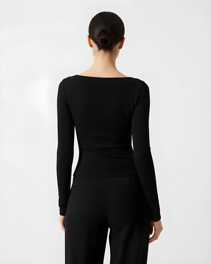 Wide Square Neck Long Sleeve Fit Tops SOLACE