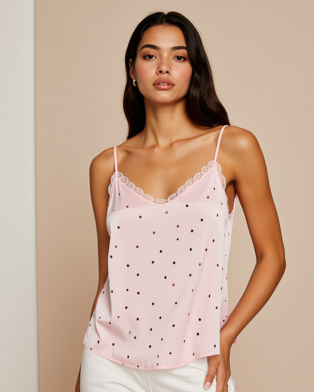 Leisure Lace Splice Polka Dot Cami Top SOLACE