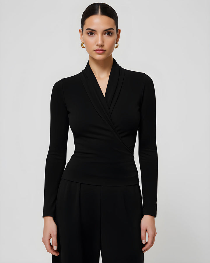 V-neck Long Sleeve Ruched Wrap Top SOLACE