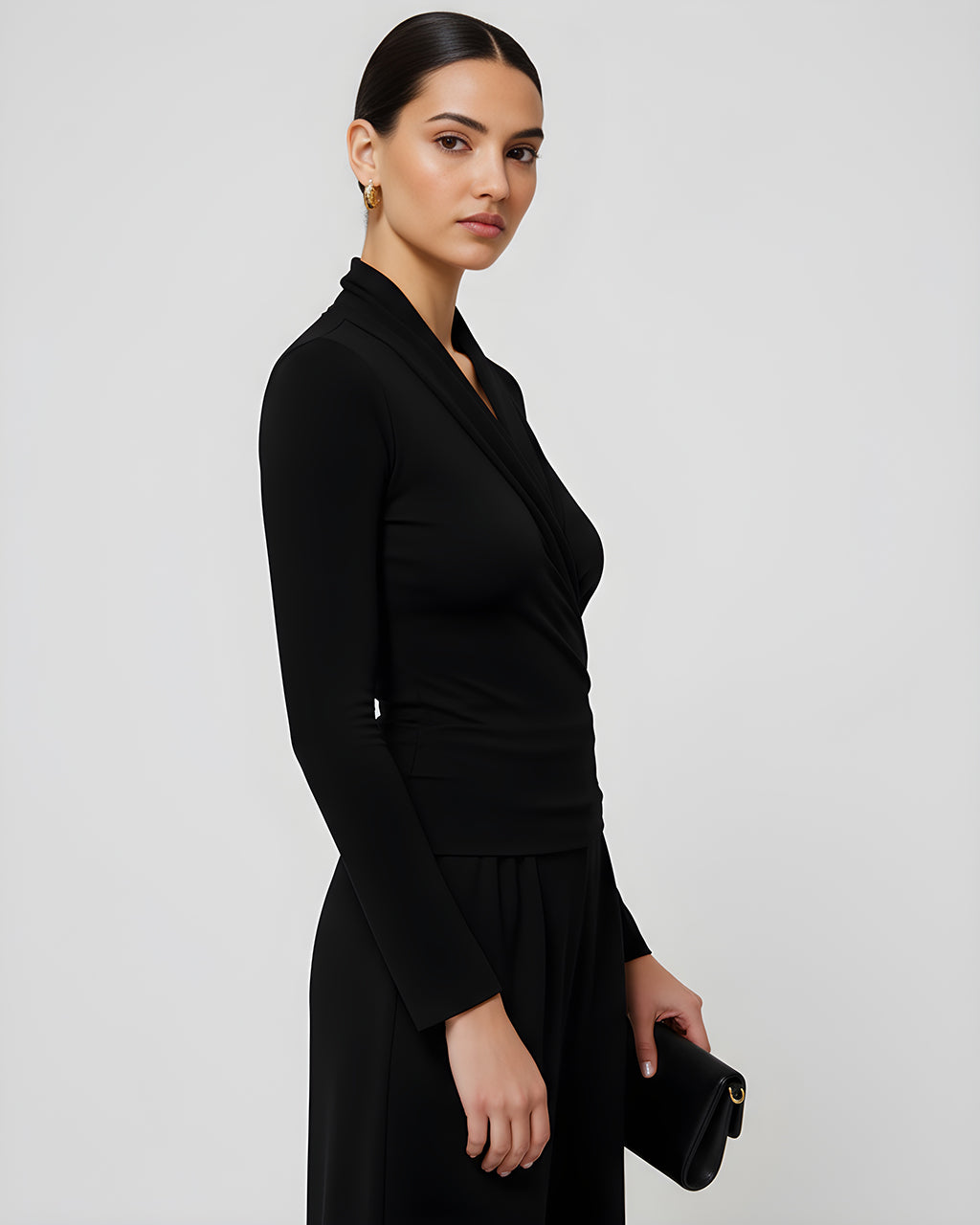 V-neck Long Sleeve Ruched Wrap Top SOLACE