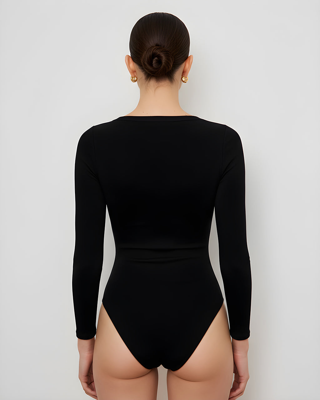Black Button Embellish Bodysuit SOLACE