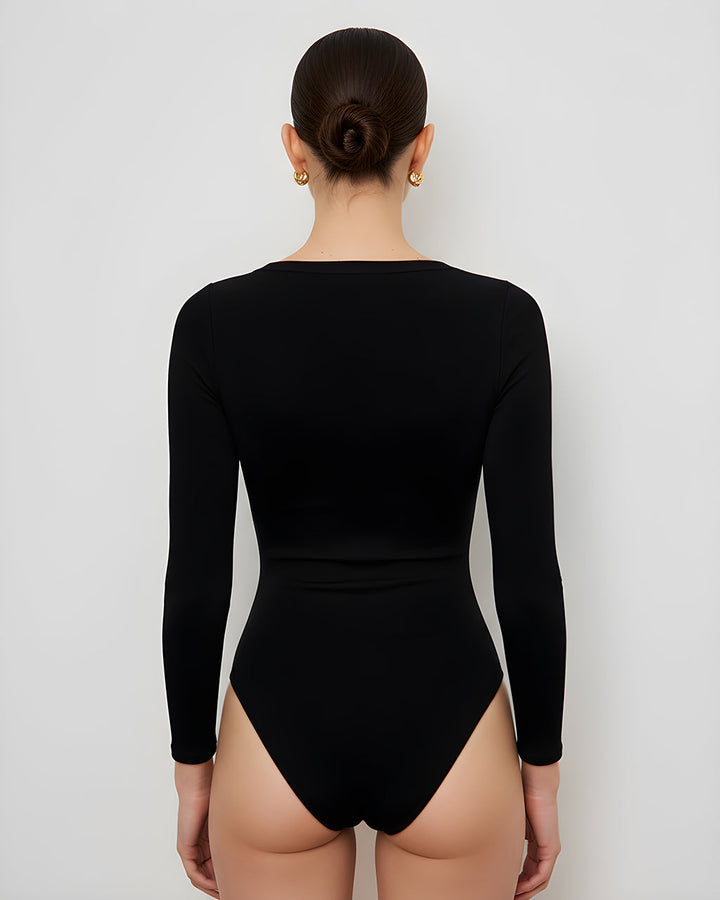 Black Button Embellish Bodysuit SOLACE