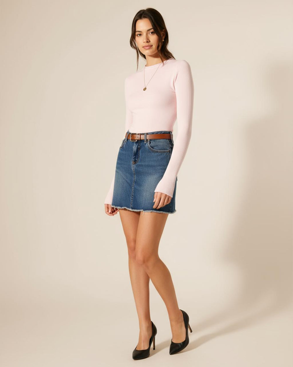 Pink Crew Neck Long Sleeve Top SOLACE