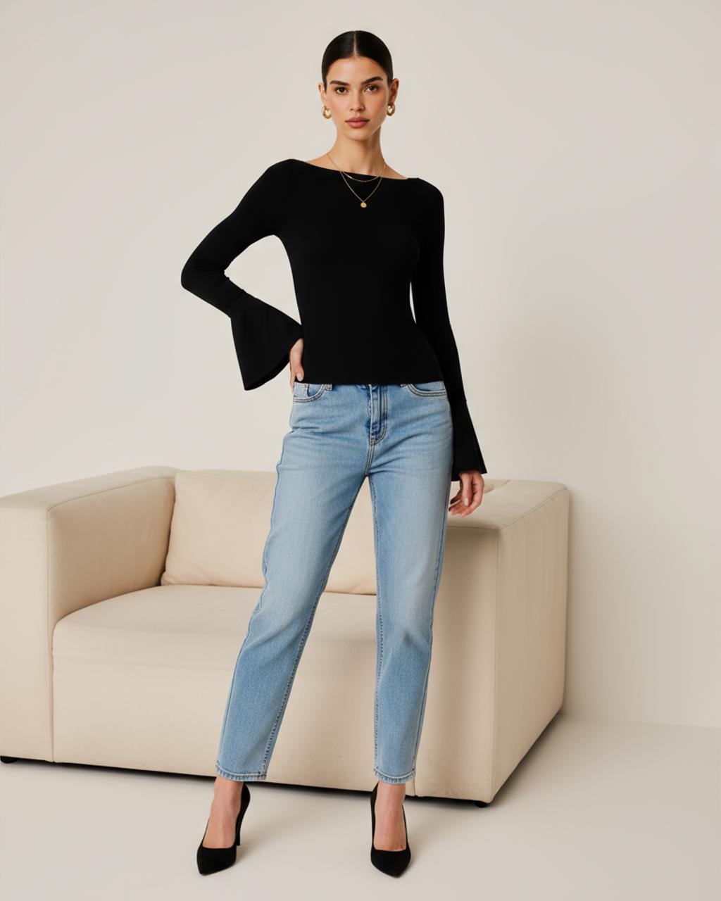 Boat Neck Long Sleeve Basic Top SOLACE