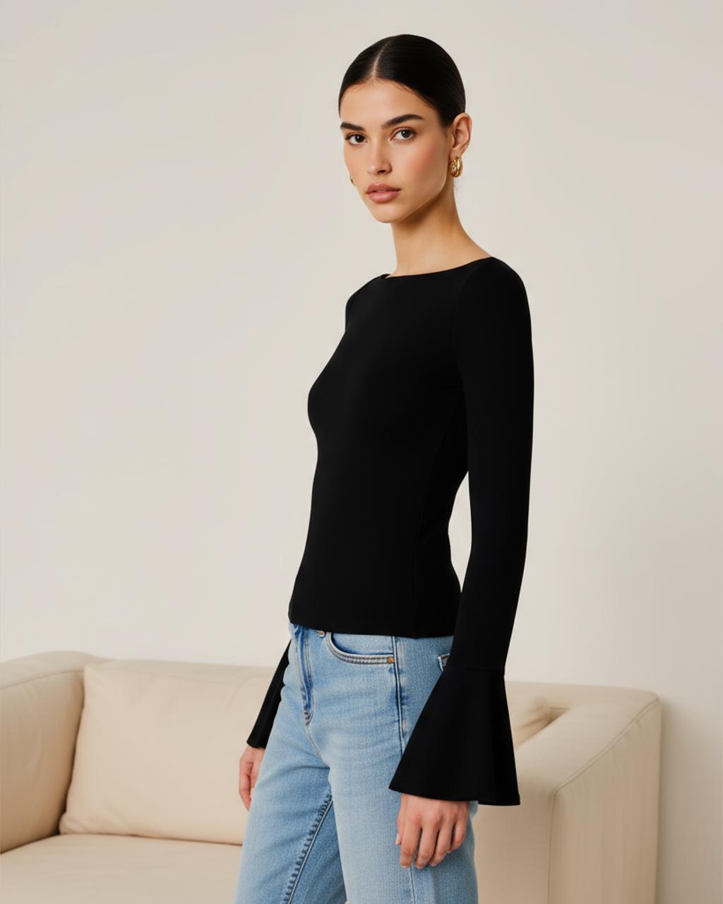 Boat Neck Long Sleeve Basic Top SOLACE