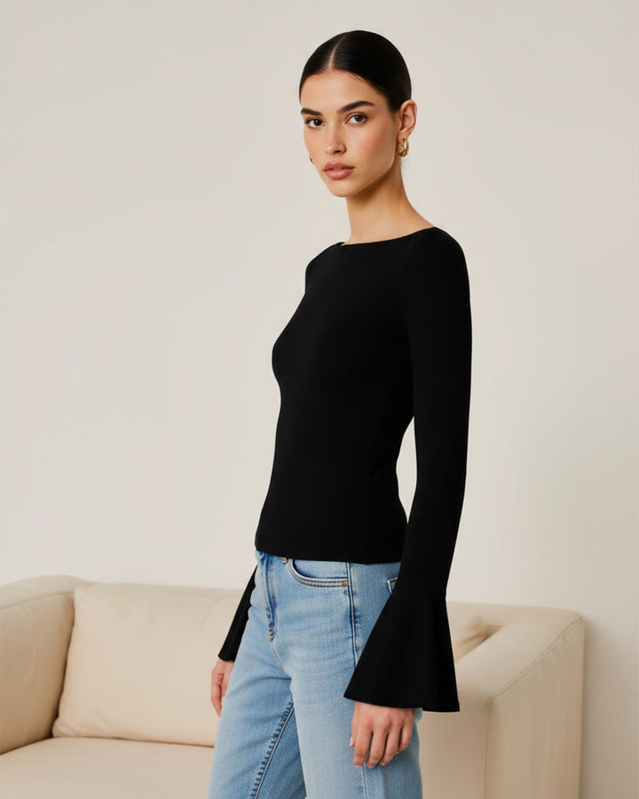 Boat Neck Long Sleeve Basic Top SOLACE