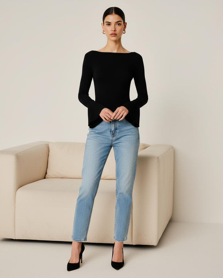 Boat Neck Long Sleeve Basic Top SOLACE